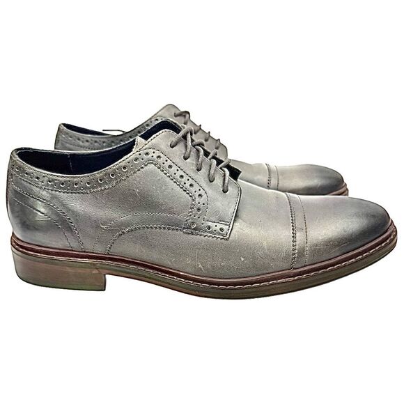 Cole Haan Mens Colton Oxford Dress Shoes Gray Leather Cap Toe Lace Up 9 M Used - Picture 6 of 10